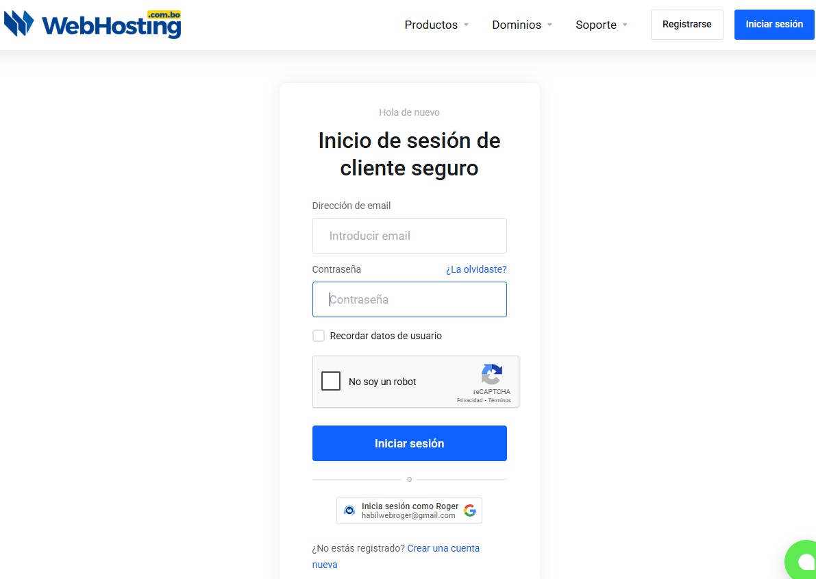 Pantalla de inicio de sesión segura