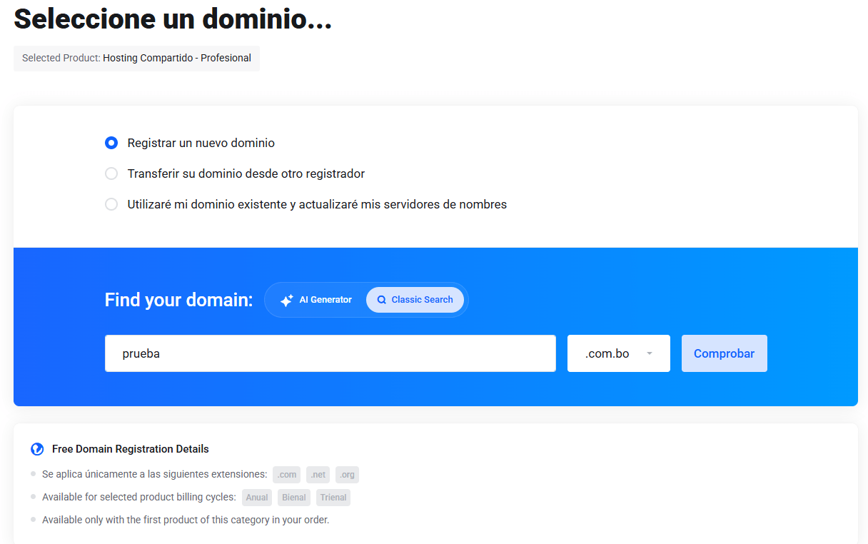 Hosting Bolivia: registro, compra y seguridad 2FA 5 Buscador de dominios Webhosting Bolivia